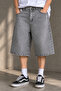 Unisex Gray Washed Oversize Denim Shorts - 2