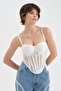 Women's Lace Fabric Detailed Underwire Design Blouse Corset - 5