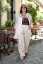 Front Metal Button Closure Long Shirt Wide Elastic Waist Pocket Pants Thin Summer Fabric Plus Size Two-Piece Suit - 6