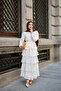 Women's Embroidered Layered Flounce Waist Tie Suit White - 3