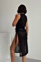 Mesh Detailed Side Gathered Midi Length Beach Dress - 6