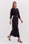 Batwing sleeve belted dress - black - 3