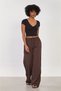 Women's Elastic Waist Crinkled Loose Trousers - Bitter Brown - 4