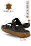 Genuine Leather Men's Sandals - Soft Thick Soled Genuine Leather Men's Sandals Black - 6