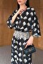 Black and White Satin Dress with Waist Detail - 5
