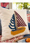 Punch Embroidered Throw Pillow Cover - 43*43 cm - Sailboat - Pnk001 - 2