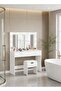 Bedroom Makeup Dressing Table with 3 Color Lighting Modes LED Mirror, Modern Vanity Desk (Stool Not Included) - 6