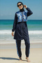 2-Piece Set (with Bonnet Gift) Parachute Fabric Hijab Swimsuit with High Collar, Front Zipper, and Elastic Waist