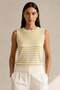 Mustard Crew Neck 100% Cotton Women's Sleeveless Striped Knitwear Blouse