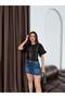Women's Black Lace Striped Brode Detailed Blouse Elt7260 - 2