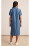 Thin Tencel Denim Fabric Double Pocket Flap Shirt Collar Buttoned Blue Short Sleeve Above Knee Length Dress - 6