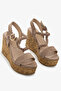 Mink Suede Genuine Leather Wedge Heeled Women's Sandals with Knitted Straps