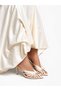 Beige Satin Open Toe Detailed Caged Women's Heeled Slippers - 5