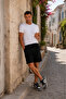 Men's Black Cotton Regular Fit Elastic Waist Drawstring Pocket Combed Cotton Fabric Shorts Rf0625