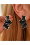 Women's Black Enamel Half Flower Design Earrings