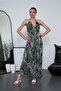 Women's Halter Neck Detailed Backless Slit Long Oversize Dress 260680-260681-260682 - 3
