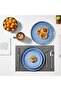 16 Piece Stoneware Dinner Set, Modern Design, Microwave & Dishwasher Safe - Blue - 8