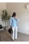 Blue Pleated Shirt with Pencil Detail - 4