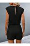 Women's Short Sleeve Padded Waist Tie Short Viscose Jumpsuit - 3