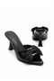 Women's Black Bowknot Pointed Toe 8 cm Thin Heeled Slippers Siloy - 6