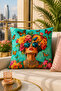 Flower Crowned Woman Butterfly Patterned Decorative Throw Pillow Cover Bohemian Living Room Decor 43X43 cm - 4