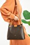 Women's Brown-Tan Hand and Shoulder Bag with Monogram Print, Double Handle, Adjustable Strap, Gray