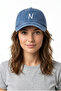 Cobalt Blue Embroidered Washable Vintage Unisex Hat with Letter N - 2
