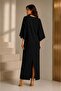 Women's Belted Bat Sleeve Midi Dress Black - 2