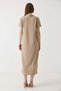 Women's Polo Collar Long Dress with Mini Slits on the Sides Mink - 5