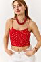 Women's polka dot crop top with straps - red - 4