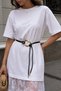 Women's Oversize T-Shirt Dress Lunéra White with Lace Detail and Belt Accessory – 100% Cotton Stylish Design - 4