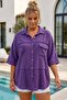 Purple Shirt Collar 3/4 Sleeve Buttoned Pocket Embroidered Star Appliqué Casual Cotton Woven Shirt 75 65 - 4