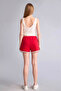 White Elastic Waist Mini Shorts with Piping Detail G8017Ax26Hs - 4