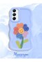 Samsung Galaxy A24 Compatible Case Camera Protector Blue Silicone Couple Phone Case Floral Pattern - 2