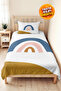 Rainbow Blue Pastel Children's Room Single Pique Set - Modern Mustard 160X220 cm Bedspread