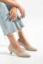 Lussiana Women's Beige Leather Low Heel Stiletto Shoes - 3