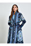 Navy Blue All Over Print Plisse Abaya with Tie-Belt - 2