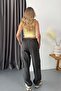 Women's Elastic Waist Cargo Pocket Parachute Trousers with Stopper Legs Anthracite - 25665 - 5