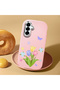 Samsung Galaxy A56 Compatible Case Camera Protector Pink Silicone Couple Phone Case with Floral Pattern - 2