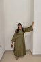 Standard Plus Size Women's Dress with Stripe Belt - Khaki - 5