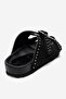 Avenelle Black Suede Genuine Leather Double Strap Studded Women's Slippers - 6