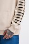Men's Ripped Effects Sleeves Hooded Sweatshirt Light Beige - 4