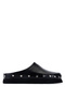 Women's Genuine Leather Black Flat Slippers