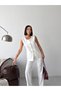 Women's Gold Button Detailed Vest and Trousers Two-Piece Set-White - 3