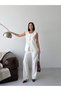 Women's Gold Button Detailed Vest and Trousers Two-Piece Set-White - 5