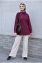 Striped Buttoned Modal Tunic with Side Laces - Burgundy - 5