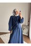 Women's Thin Modal Hijab Set with Ruffled Front Skirt - Navy Blue - 3