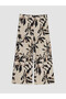 Beige Elastic Waist Patterned Women's Capri