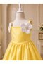 Special Design Perla Model Yellow Color with Pearl and Flower Detail Strap Sleeveless Satin Girl's Evening Dress - 3