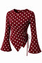 Polka Dot Round Neck Drape Detailed Spanish Sleeve Hijab Matching Top Blouse